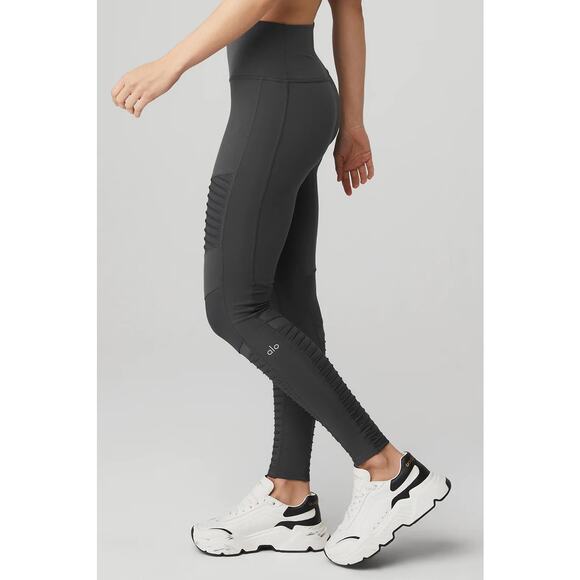 Alo High Rise Moto Leggings Womens Size M Mesh Panel Sculpting Active Yoga Gray - Picture 3 of 11